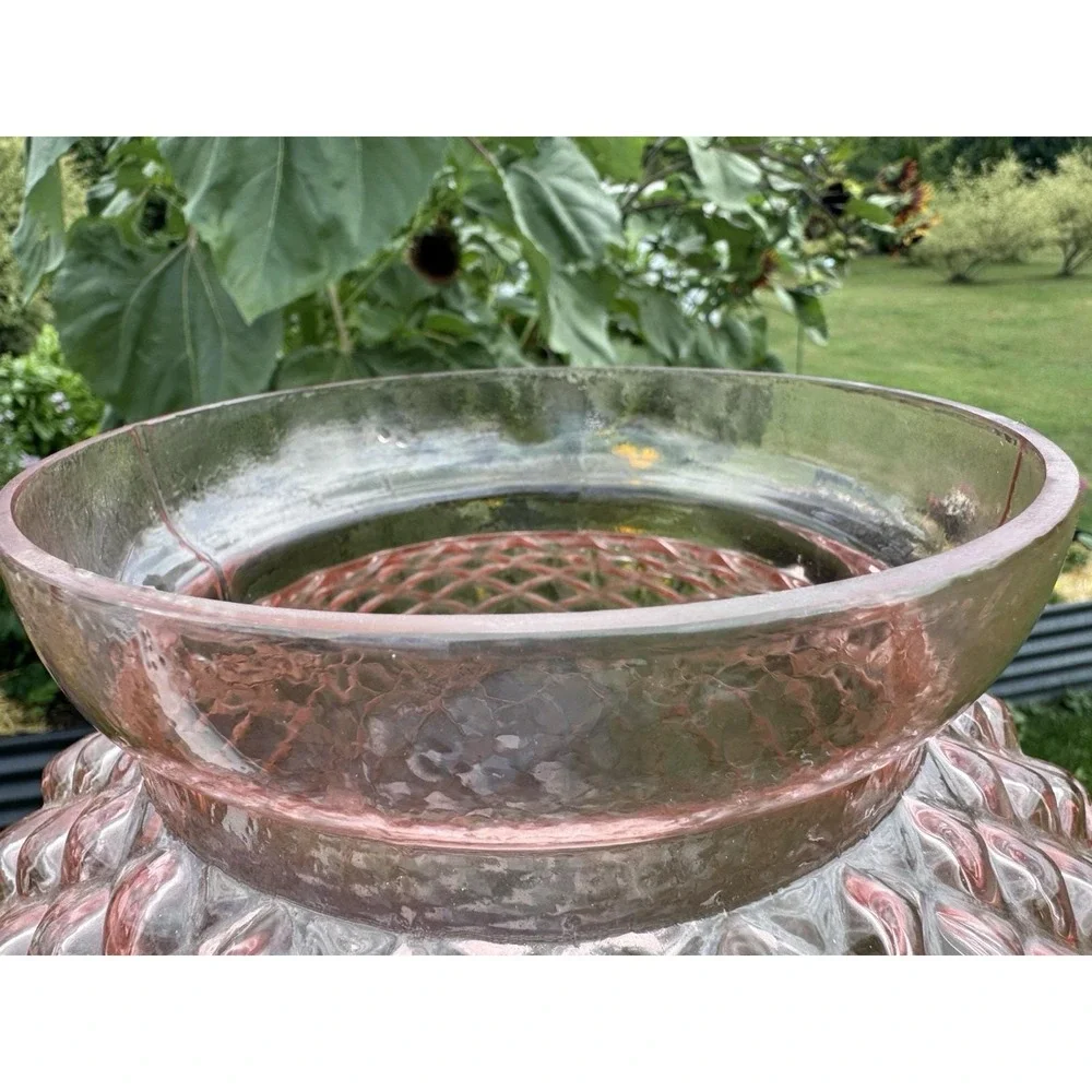 Vtg Depression Glass Large Flared Rim Console Bowl Pink Optic Round Pineapple